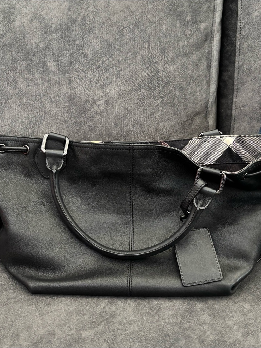 Burberry Blue Lebel Black Leather Tote Bag